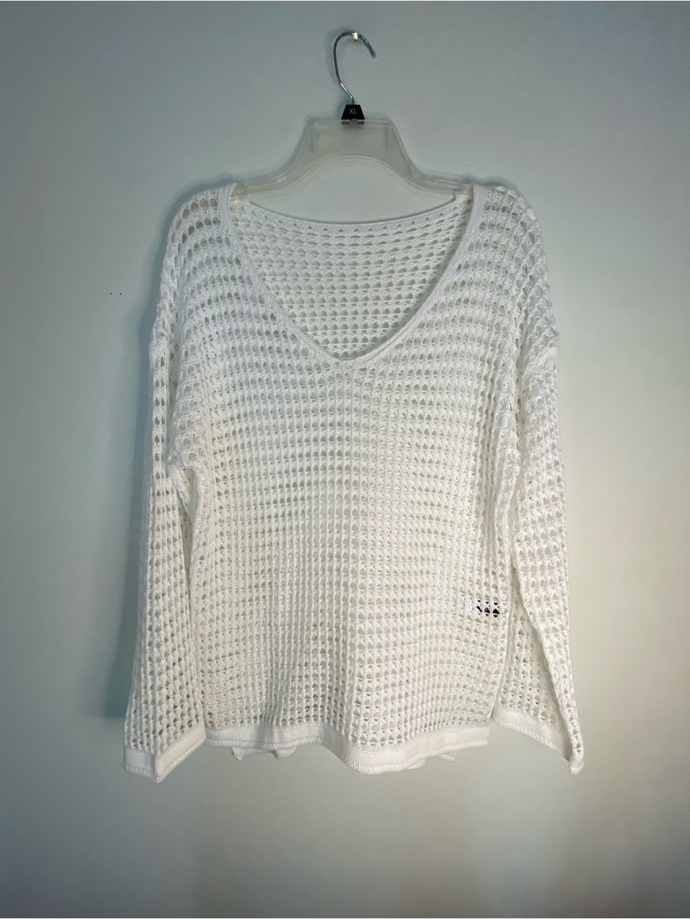 SHEIN White Open-Knit V-Neck Sweater Top